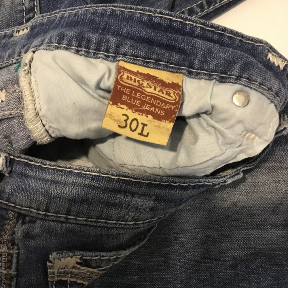 Big Star Women's Distressed Blue Denim Jeans with Embellishment Pocket - Picture 10 of 16